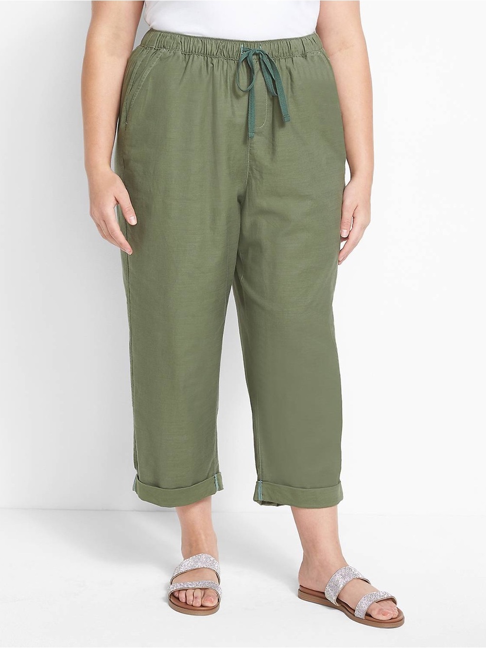 NWT Lane Bryant Soft Slub Boyfriend Capri Pants, Size 18/20, Olive Green